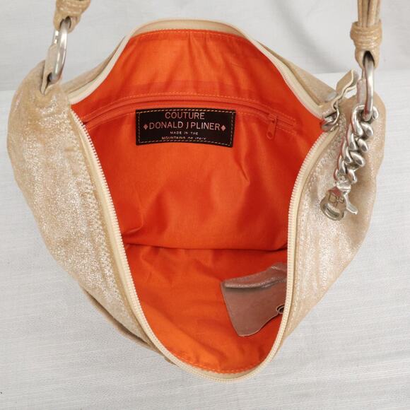 Donald J Pliner Couture Bag Womens Gold Metallic Leather Zip Small Hobo Handbag - Picture 8 of 16
